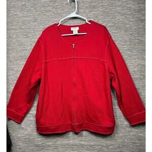 Talbots Jacket Womens Size 2X Red Full Zip Long Sleeve Pockets Cotton Casual